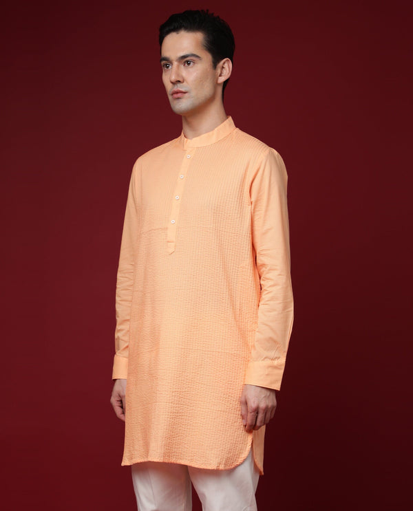 Rare Rabbit Nolan Orange Cotton Fabric Full Sleeve Mandarin Collar Regular Fit Kurta