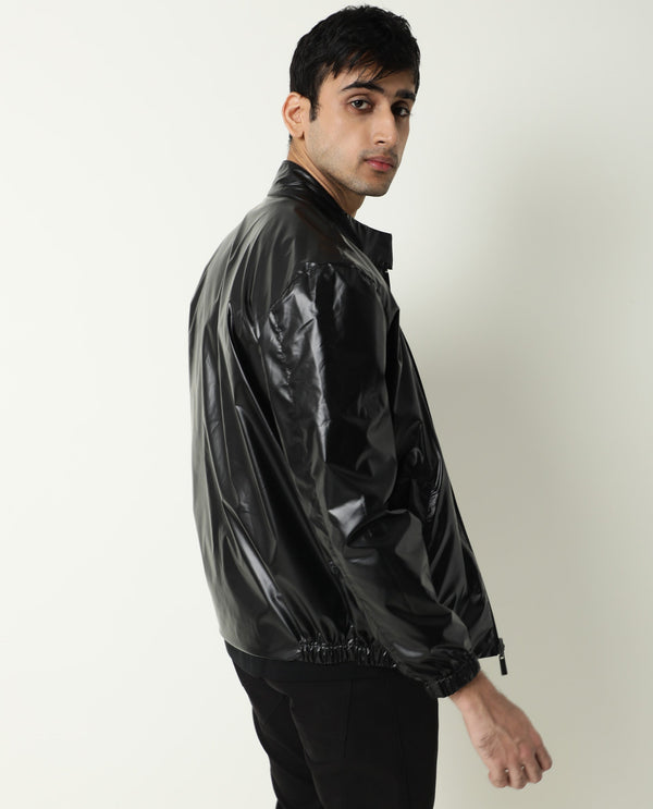 Rare Rabbit Men's Adam Gold Plain Metallic Band Collar Reversible Jacket