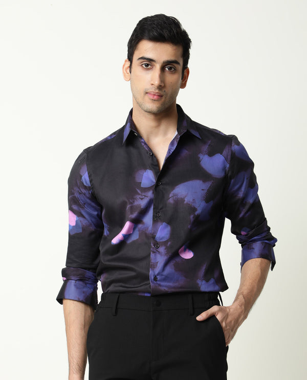 Rare Rabbit Men's Toforo Black Cotton Fabric Full Sleeves Abstract Print Shirt