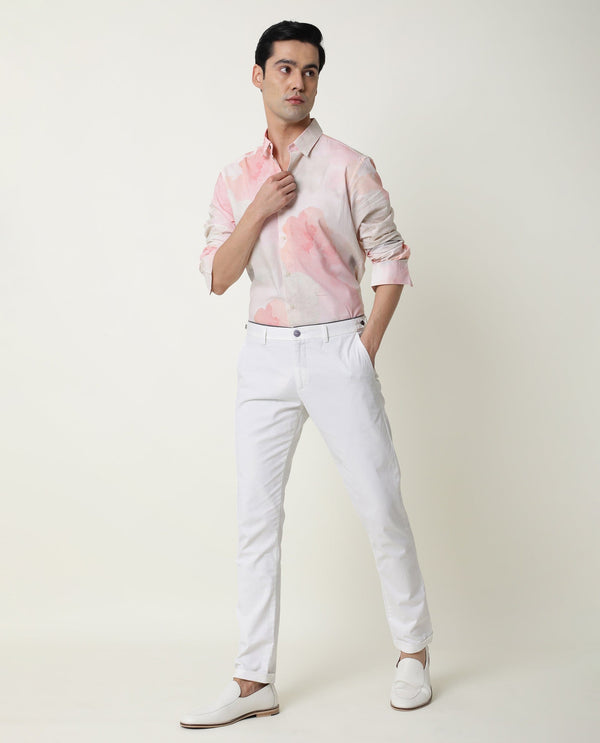 Rare Rabbit Men's Fife Pink Viscose Fabric Full Sleeves Abstract Print Shirt