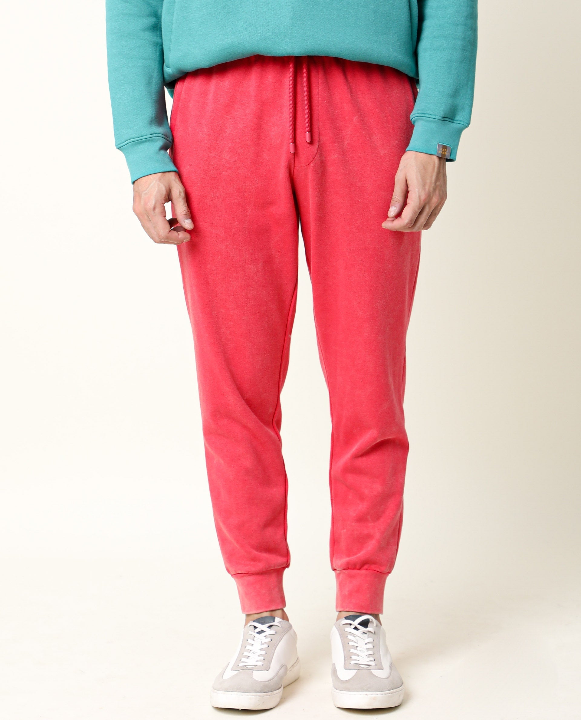 Rare Rabbit Men'S Titan Red Track Pant Cotton Polyester Fabric Broad Collar Drawstring Slim Fit