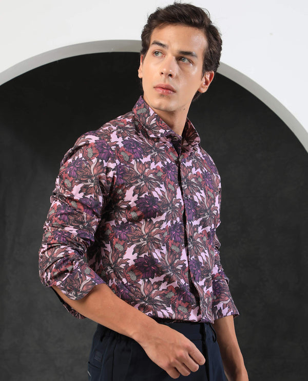 Rare Rabbit Men's Ezees Purple Cotton Fabric Floral Print Full Sleeves Shirt