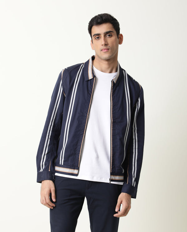 Rare Rabbit Men'S Hono Navy Jacket Cotton Fabric Full Sleeves Slim Fit