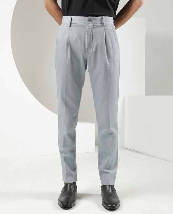 Rare Rabbit Men's Lyte Pastel Blue Solid Mid-Rise Regular Fit Lightweight Trouser