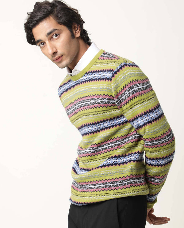 RARE RABBIT MEN'S FARE LIGHT GREEN PULLOVER ACRYLIC FABRIC ROUND NECK FULL SLEEVES SLIM FIT