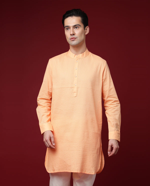 Rare Rabbit Nolan Orange Cotton Fabric Full Sleeve Mandarin Collar Regular Fit Kurta