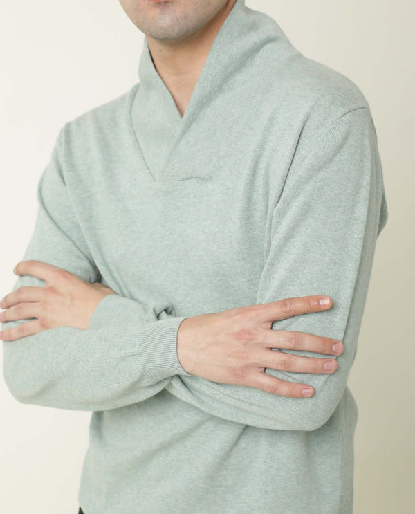 Rare Rabbit Men'S Denvy Light Green Pullover Cotton Fabric Cowl Neck Full Sleeves Slim Fit