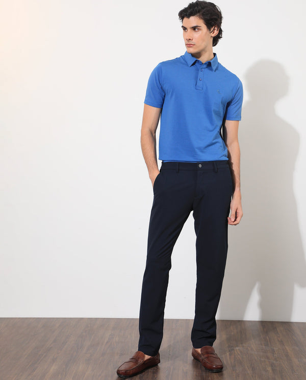 Rare Rabbit Men's Tunas Light Blue Cotton Polyester Fabric Collared Neck Half Sleeves Striped Polo T-Shirt