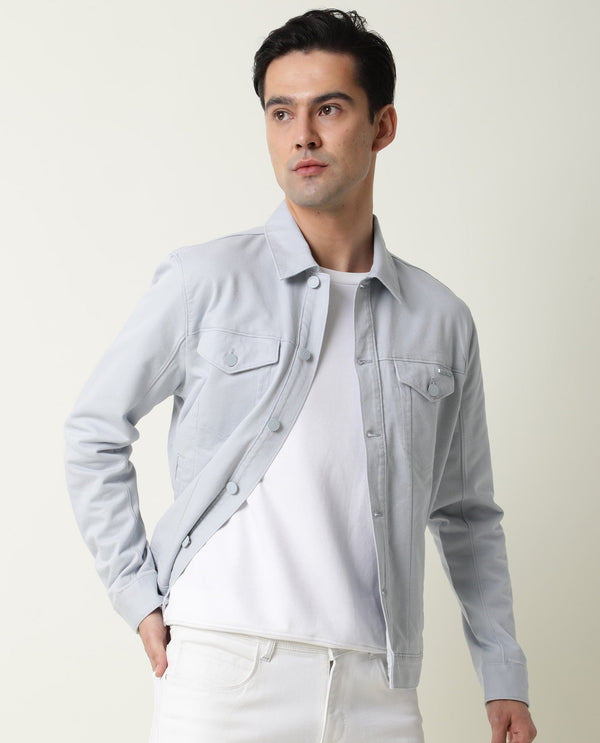 Rare Rabbit Men'S Vintage Blue Jacket Cotton Fabric Collared Neck Full Sleeves Button Closure Slim Fit