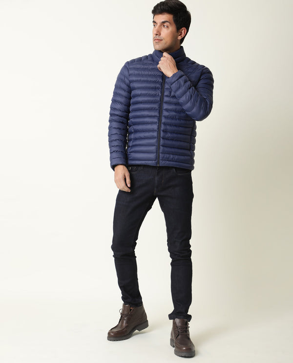 Rare Rabbit Men's Paralite Blue High Neck Puffer Jacket