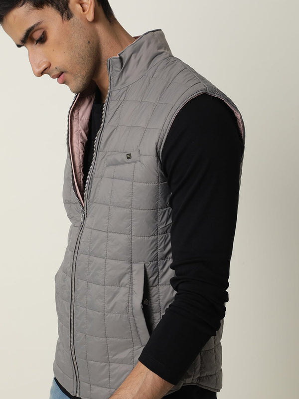Rare Rabbit Men's Fillex Dark Rust Solid Reversible Quilted Sleeveless Puffer Jacket