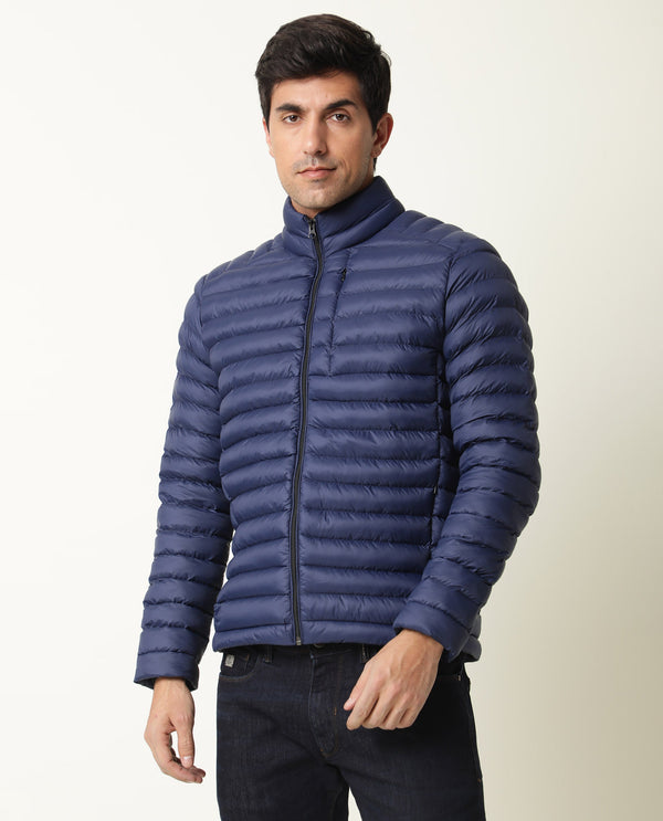 Rare Rabbit Men's Paralite Blue High Neck Puffer Jacket