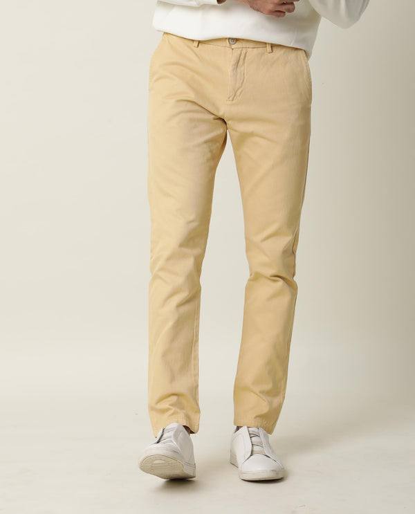 Rare Rabbit Men's Scotch Yellow Solid Mid-Rise Regular Fit Trouser