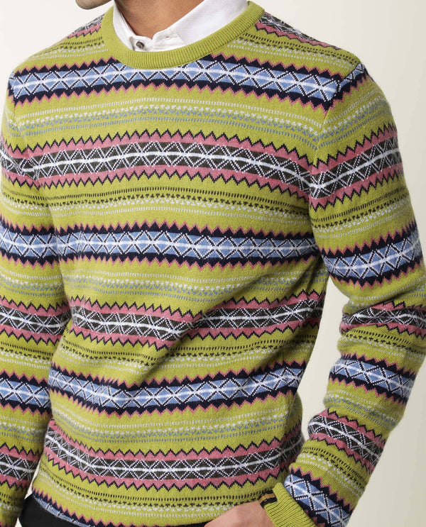 RARE RABBIT MEN'S FARE LIGHT GREEN PULLOVER ACRYLIC FABRIC ROUND NECK FULL SLEEVES SLIM FIT