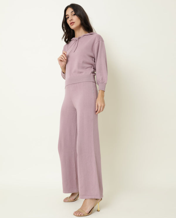 Rareism Women Finn Track Pink Cotton Fabric Flared Solid Mid Rise Ankle Length Track Pant