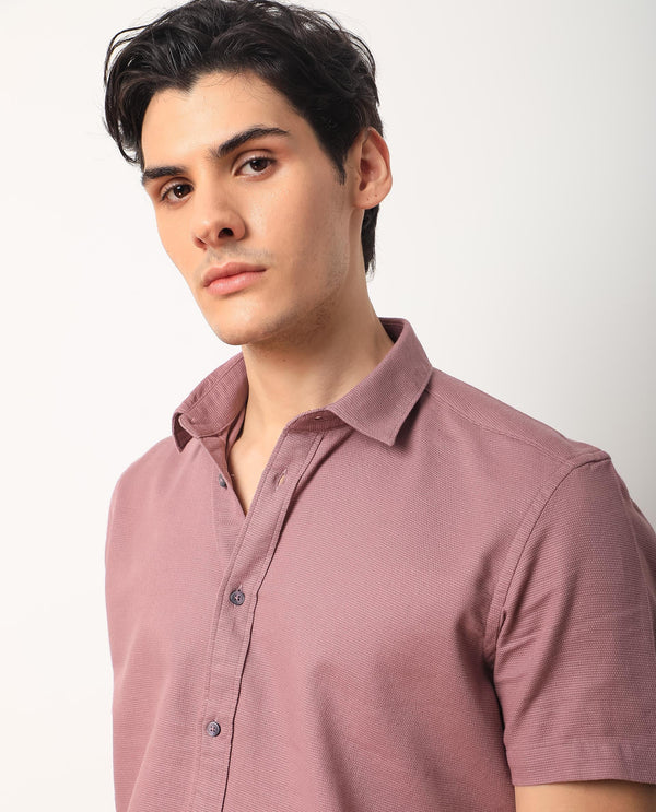 Rare Rabbit Men's Rissa Dusky Pink Cotton Fabric Half Sleeves Solid Dobby Shirt