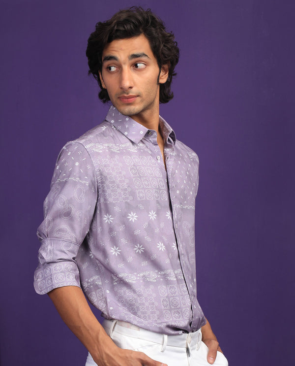 RARE RABBIT MEN'S KAYDEN PASTEL PURPLE SHIRT VISCOSE FABRIC FULL SLEEVES SLIM FIT