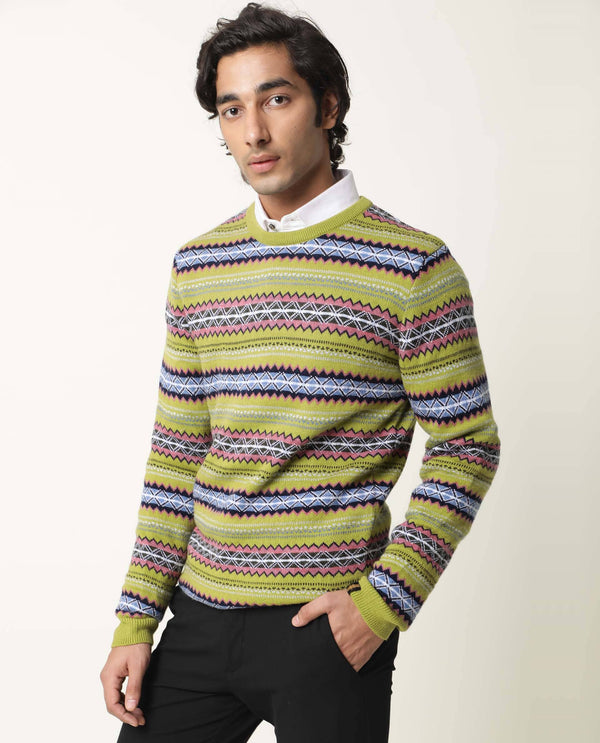 RARE RABBIT MEN'S FARE LIGHT GREEN PULLOVER ACRYLIC FABRIC ROUND NECK FULL SLEEVES SLIM FIT