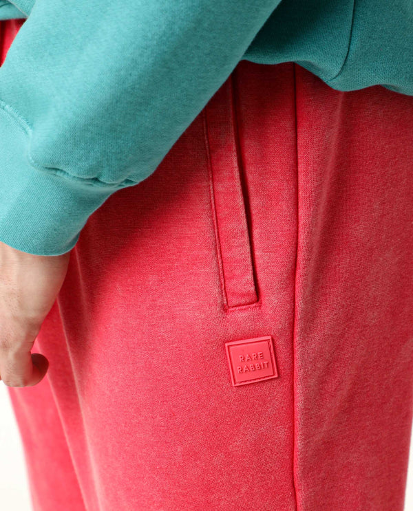 Rare Rabbit Men'S Titan Red Track Pant Cotton Polyester Fabric Broad Collar Drawstring Slim Fit