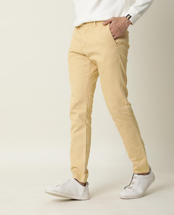 Rare Rabbit Men's Scotch Yellow Solid Mid-Rise Regular Fit Trouser