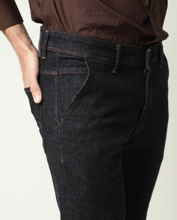 Rare Rabbit Men's Shooters Dark Black Dark Wash Mid-Rise Slim Fit Jeans