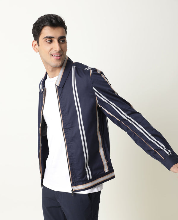 Rare Rabbit Men'S Hono Navy Jacket Cotton Fabric Full Sleeves Slim Fit