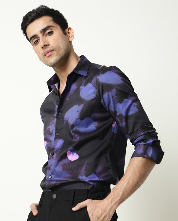 Rare Rabbit Men's Toforo Black Cotton Fabric Full Sleeves Abstract Print Shirt
