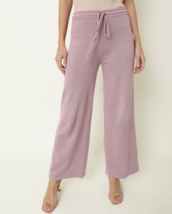 Rareism Women Finn Track Pink Cotton Fabric Flared Solid Mid Rise Ankle Length Track Pant