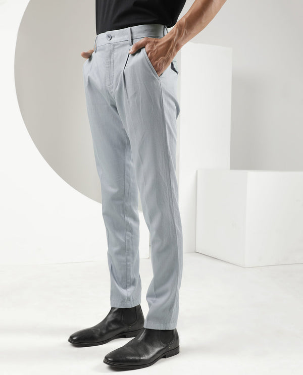 Rare Rabbit Men's Lyte Pastel Blue Solid Mid-Rise Regular Fit Lightweight Trouser