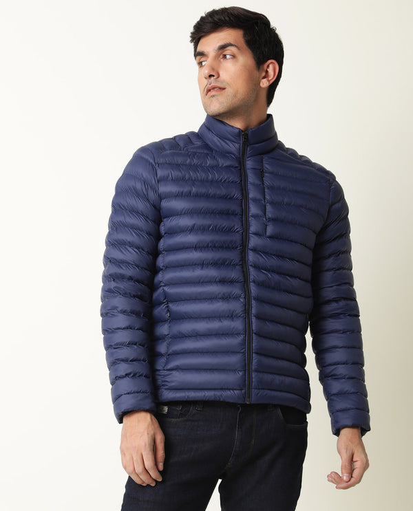 Rare Rabbit Men's Paralite Blue High Neck Puffer Jacket