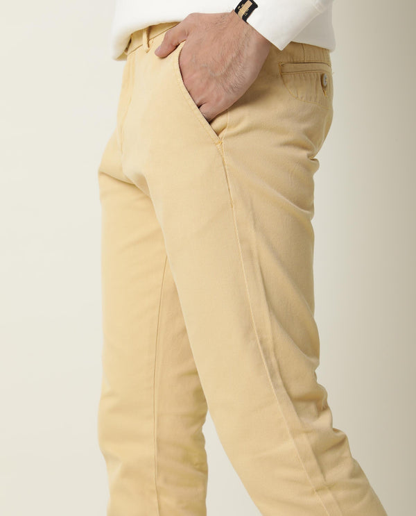 Rare Rabbit Men's Scotch Yellow Solid Mid-Rise Regular Fit Trouser