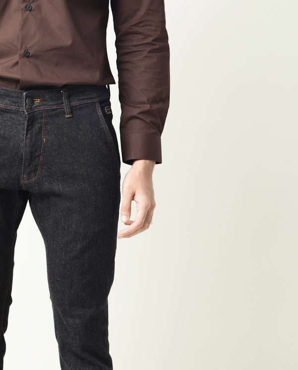 Rare Rabbit Men's Shooters Dark Black Dark Wash Mid-Rise Slim Fit Jeans
