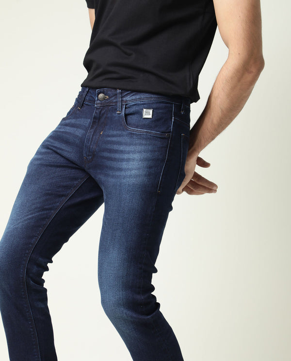 Rare Rabbit Men's Juan Blue Mid-Rise Mid Wash Regular Fit Jeans