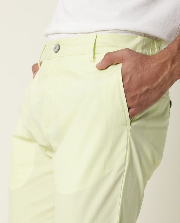 Rare Rabbit Men's Bakes Yellow Solid Mid-Rise Slim Fit Trouser