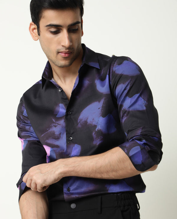 Rare Rabbit Men's Toforo Black Cotton Fabric Full Sleeves Abstract Print Shirt