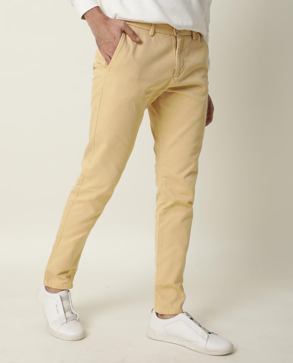 Rare Rabbit Men's Scotch Yellow Solid Mid-Rise Regular Fit Trouser
