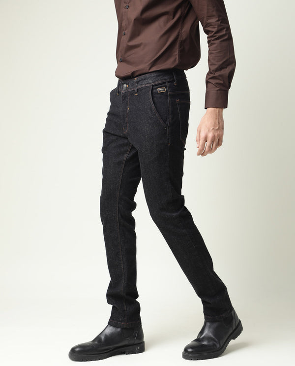 Rare Rabbit Men's Shooters Dark Black Dark Wash Mid-Rise Slim Fit Jeans
