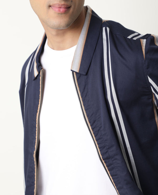 Rare Rabbit Men'S Hono Navy Jacket Cotton Fabric Full Sleeves Slim Fit