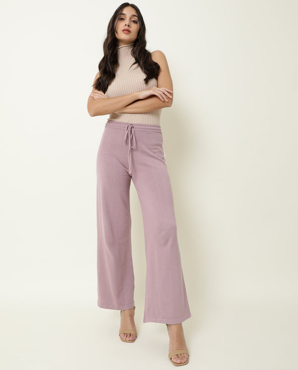 Rareism Women Finn Track Pink Cotton Fabric Flared Solid Mid Rise Ankle Length Track Pant