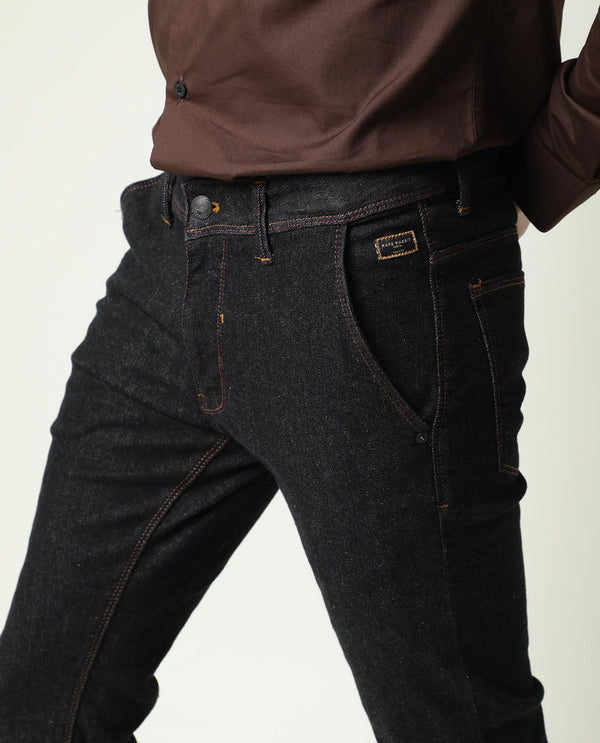 Rare Rabbit Men's Shooters Dark Black Dark Wash Mid-Rise Slim Fit Jeans