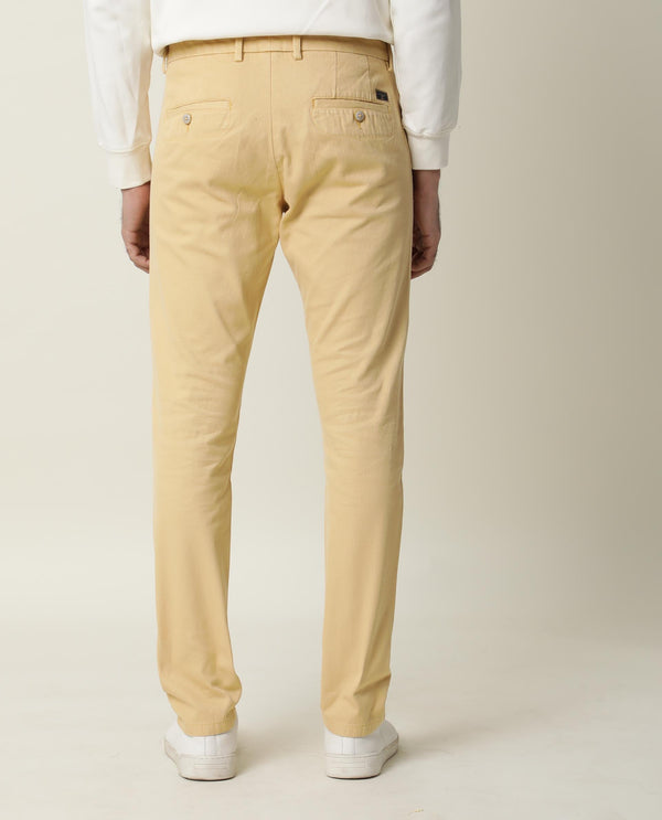 Rare Rabbit Men's Scotch Yellow Solid Mid-Rise Regular Fit Trouser