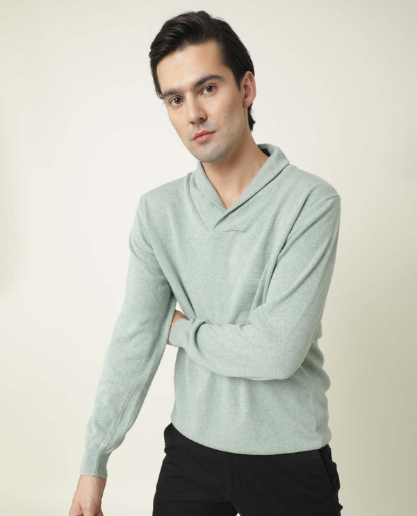 Rare Rabbit Men'S Denvy Light Green Pullover Cotton Fabric Cowl Neck Full Sleeves Slim Fit