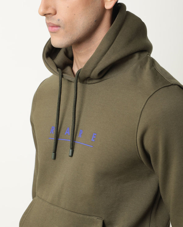 Rare Rabbit Omi Primary Olive Sweatshirt Cotton Poly Fabric Full Sleeve Hoodie Slim Fit