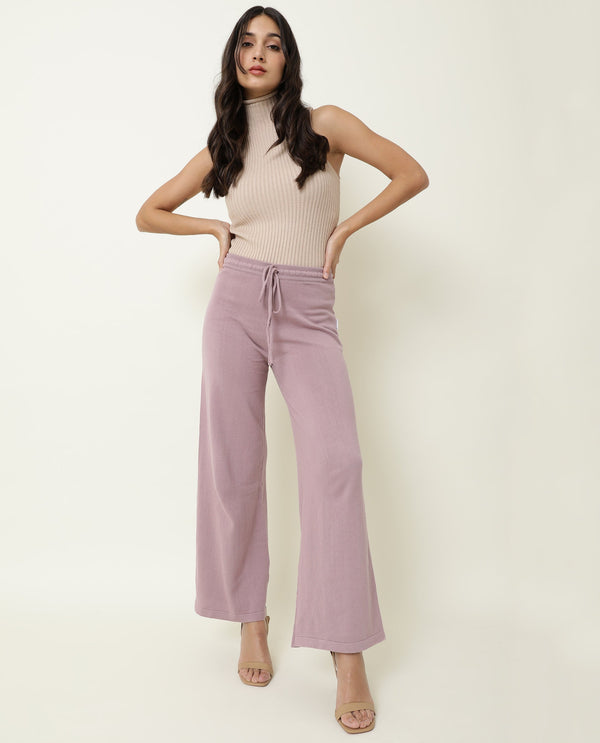 Rareism Women Finn Track Pink Cotton Fabric Flared Solid Mid Rise Ankle Length Track Pant