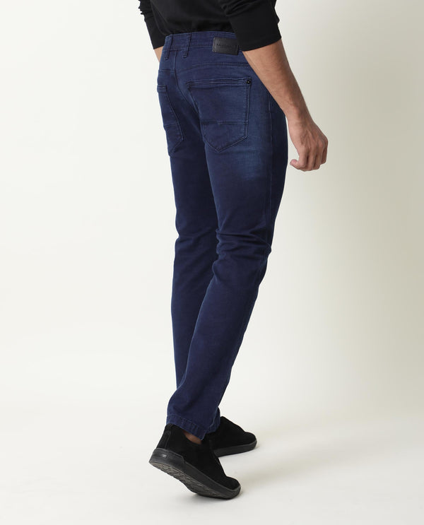 Rare Rabbit Men's Repp Blue Pant Cotton Elastane Fabric Slim Fit Button & Zip Closure Jeans