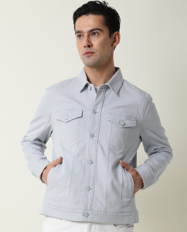 Rare Rabbit Men'S Vintage Blue Jacket Cotton Fabric Collared Neck Full Sleeves Button Closure Slim Fit
