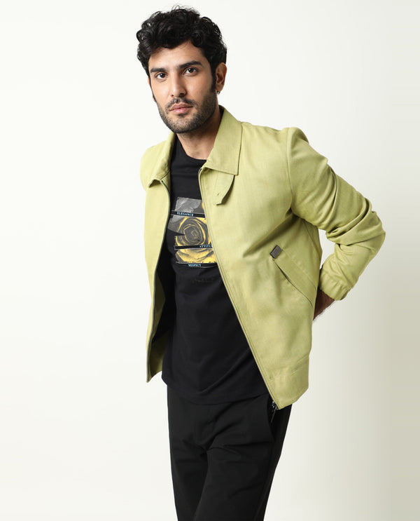 Rare Rabbit Men'S Bric Yellow Jacket Polyester Viscose Fabric Collared Neck Full Sleeves Zipper Closure Slim Fit