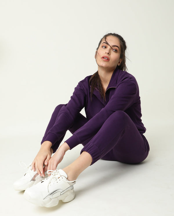 Rareism Women Lois Purple Track Pant Cotton Fabric Drawstring Closure Solid
