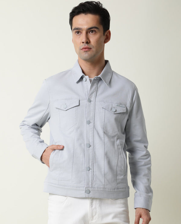 Rare Rabbit Men'S Vintage Blue Jacket Cotton Fabric Collared Neck Full Sleeves Button Closure Slim Fit