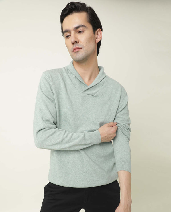 Rare Rabbit Men'S Denvy Light Green Pullover Cotton Fabric Cowl Neck Full Sleeves Slim Fit